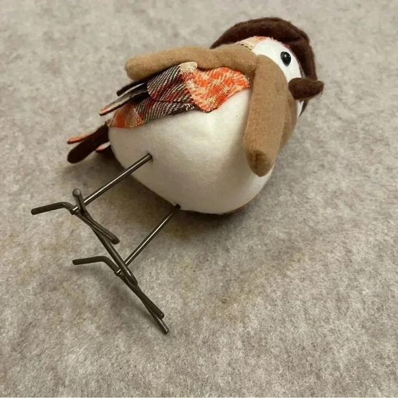 Harvest Autumn Fall Fabric Felt Birds Set 2 Birds Plaid Scarf Hat Holiday Decor - Picture 14 of 16